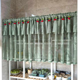 Triogift  Green Double Layers Short Curtain With Red Cherries for Kitchen Cabinet Small Window White Half Drape Blinds #E