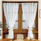 Triogift  PC White Lace Floral Hollow Sheer Short Curtain for Living Room Bay Window Drape Door Home Decoration