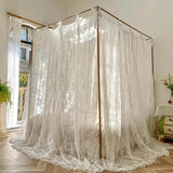 Triogift White Lace Jacquard Princess Girls Bed Curtains Canopy Bed Square Court Mosquito Textile Netting Mesh Net for King Bed, H210cm