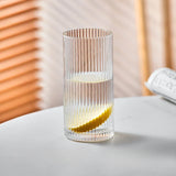 Triogift  -  1pc 280ml 450ml Straight Vertical Striped Glass Cup Suitable for Coffee Latte Juice Milk Fruit Tea in Home Wine Beer Glass Cups