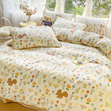 Triogift  Pastoral Girls Flower Bedding Sets, Washed Cotton Bed Linens, Soft Quilt Cover Sheet Set, Simple Bedspread, Home Textiles