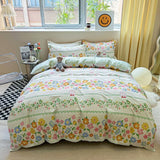 Triogift Floral Print Brushed Home Bedding Set Simple Fresh Comfortable Duvet Cover Set with Sheet Comforter Covers Pillowcases Bed Linen