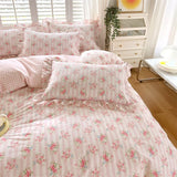 Triogift New Ruffles 100% Cotton Duvet Cover Set or Single Duvet Covers Floral Princess Style All Cotton Quilt Cover Queen Blanket Cover