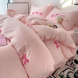 Triogift Cute Pink Bows Duvet Cover Set, 3D Embroidery Bedding Sets Pink Bed Set, Comfy Queen Comforter Covers Soft for Girls Kids Teens