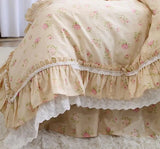 Triogift High End American Floral Bedding Set Luxury Egyptian Cotton Elegant Ruffle Lace Duvet Cover Bed Skirt Bedspread Pillowcases