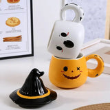 Triogift Halloween Ghost Cup Fun and Unique Ghost Desgn Gifts for Family Friends Ceramic Mug with Lid