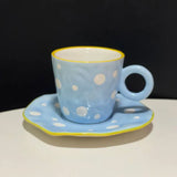 Triogift  -  Hand painted blue sky and white clouds Coffee cup dish set ceramic cup Mug milk breakfast cup cute cup  coffee mugs  teacup