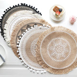 Triogift 2PCS Bohemian Woven Cotton Placemat Woven Linen Table Mat Flower Insulation Dining Insulation Pad Embroidery Kitchen Decor