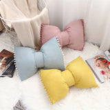 Triogift Nordic Ins Cute Bow Cushion Solid Color Princess Seat Chair Cushion Sofa Decorative Throw Pillows Pompom Cushions