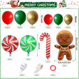 Triogift Christmas Balloon Garland Arch Chain Set Red Green Gold Candy Balloons with Gingerbread Man Candy Cane and Lollipop Decorations