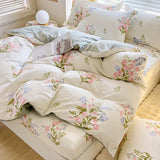 Triogift Pink Spring Flowers Duvet Cover 100% Cotton Bedding Set Floral Quilt Cover with Zipper Closure 3pcs Wildflower Comforter Cover