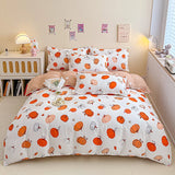 Triogift Orange Pumpkin Duvet Cover Cartoon Style Bedding Set for Kids Girls Soft Microfiber Reversible Comforter Cover with 2 Pillowcase