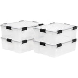 Triogift USA 41 Qt. WEATHERPRO Plastic Storage Box with Durable Lid and Seal and Secure Latching Buckles - 4 Pack