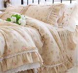 Triogift High End American Floral Bedding Set Luxury Egyptian Cotton Elegant Ruffle Lace Duvet Cover Bed Skirt Bedspread Pillowcases