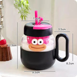 Triogift  -  600ml Kawaii Glass Cup With Lid And Straw For Ice Hot Coffee Water Tea Juice Glass Mug Bottle Aesthetic Large Drink Bottle Gift