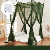 Triogift Mosquito Net Bedroom Luxurious Four-Door Fit King and Queen Double Beds Netting Elegant Green Netting Bedroom Decor Canopy