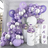 Triogift Macaron Purple Balloons Garland Arch Kit Metallic Purple Silver Latex Balloon Birthday Party 3D Butterfly Background Decoration