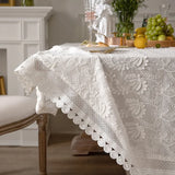 Triogift Luxury Lace Tablecloth Party Table Cloth American White Embroider Table Decoration for Living Room Bedroom Table Cover