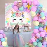 Triogift Unicorn Rainbow Birthday Party Backdrop Balloon Macaron Raindow Glitter Ballon Baby Shower Girl Birthday Party Background Decor