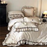 Triogift  Luxury 1000TC Australian Long Staple Cotton French Princess Wedding Bedding Set Ruffles Edge Duvet Cover Bed Sheet Pillowcases