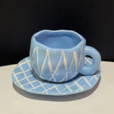 Triogift  -  Hand painted blue sky and white clouds Coffee cup dish set ceramic cup Mug milk breakfast cup cute cup  coffee mugs  teacup