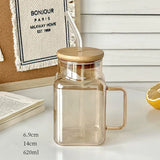 Triogift  -  Cute Glass Cup With Bamboo Lid Straw For Coffee Water Milk Tea Juice Portable Glass Bottle Girl Large Drinking Bottle Gift 620ml