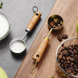 Triogift 1PC Measuring Cup Gold-Plated Measuring Spoon Measuring Spoon  Coffee Scoop Spoon With Wooden Handle Cake Kitchen Baking Tools