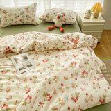 Triogift Cartoon Strawberry Rabbit Duvet Cover Lovely Floral Bunny Bedding Set Country Style Comforter Cover Home Microfiber Quilt Cover