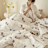 Triogift Summer Quilt Style Class A Knitted Aerobic Cotton Printed Soybean Quilt Summer Bedspread Home Textiles