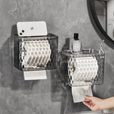 Triogift  Suction Cup Toilet Tissue Box Wall-Mounted Toilet Roll Paper Holder Waterproof Punch-Free Tissue Box Bathroom Accessories