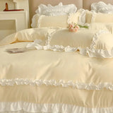 Triogift  Elegant Bedding Sets Luxury Bed Linen Princess Washed Cotton Ruffle Duvet Cover Set Bed Sheet and Pillowcases Bed Comforter Sets