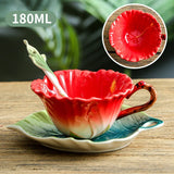 Triogift  -  200ml Ceramic Coffee Cup Saucer Flower Type Mug Exquisite Afternoon Tea Latte Coffee Cup Home Breakfast Milk Mug Birthday Gifts