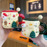 Triogift  - Cartoon Christmas Mug Household Cute Milk Ceramic Cup with Lid and Spoon Accompanying Gift Couple Coffee Cup