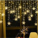 Triogift  3.5M Christmas Snowflake LED String Lights Flashing Fairy Lights Curtain Lights Fancy Holiday Party New Year Decoration