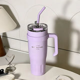 Triogift  - Cute Thermos Stainless Steel Vacuum Insulated Tumbler With Lid Straw Handle for Water Hot Iced Coffee Tea Gym Car Thermal Cup