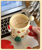 Triogift  - Cartoon Christmas Mug Household Cute Milk Ceramic Cup with Lid and Spoon Accompanying Gift Couple Coffee Cup