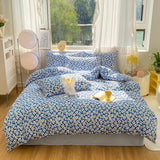 Triogift Bedding Set Floral Style Duvet Cover Pillowcase and Bedsheet Home Bed Linen Set Single/Queen Size Bedclothes