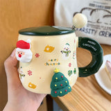 Triogift  - Cartoon Christmas Mug Household Cute Milk Ceramic Cup with Lid and Spoon Accompanying Gift Couple Coffee Cup