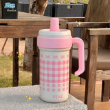 Triogift Kawaii Insulated Water Bottle With Straw Handle Infuser Cute Stainless Steel Leak Proof Tumbler Coffee Tea Juice Women Thermos