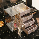 Triogift Drawer Type Plastic Jewelry Storage Box Transparent Finishing Makeup Organizer Earrings Display Stand Rack Bracelet