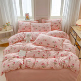 Triogift Pink Tulip Double Layer Yarn Quilt Cover Bed Sheet Pillowcase Twin Queen Size Bedding Set Girls Women Duvet Cover Set No Filler