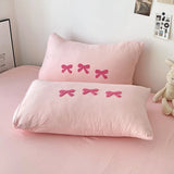 Triogift Girly Bow-knot Duvet Cover Set Pink Polyester Comforter Cover Soft Quilt Cover Girls Bedroom Decor Bedding Set with 2 Pillowcase