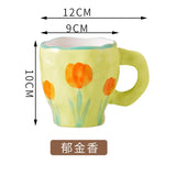 Triogift  -  1pc Hand Painted Coffee Cup Ceramic Handmade Tea Cup Birthday Gift for Her Retro Kitchenware Summer Drink Cup Desktop Decoration