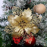 Triogift (10pcs) Artificial Christmas Tree Flower Glitter Decorations Xmas Ornaments New Year Gift