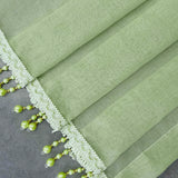 Triogift  Green Staggered Light Yellow Sheer Curtain for Living Room With Side Lace Beads Voile Drape Kitchen Door Window