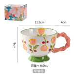 Triogift  -  1pc 450ml Ceramic Hand-painted Embossed Breakfast Mugs Large Capacity Oatmeal Cups Cute Creative Milk Cups Coffee Cups Gifts