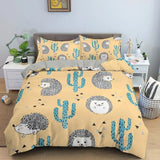 Triogift Hedgehog Duvet Cover Set 3D Cartoon Hedgehog Flower 2/3PCS Bedding Set Kids Boys Girls Animal Queen Size Polyester Quilt Cover