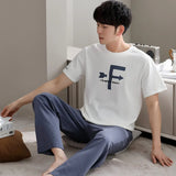 Triogift  New Men Pajamas Sets Summer Autumn Cotton Short-sleeved Trousers Leisure Home Service Suit Teen Sleepwear Suit Male