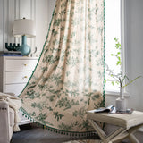 Triogift Bay Window Curtains for Kitchen Living Room Bedroom Home Decoration Curtain American Style Cotton Linen Green Pine Cone Printing