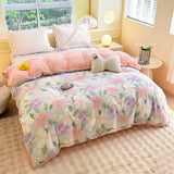 Triogift Cute Floral Pure Cotton Duvet Cover Milk Velvet Thickened Colorful Flowers Comforter Covers Soft Warm Bedding for Kids Adults